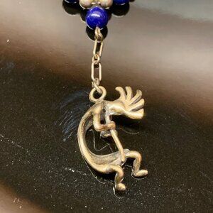Kokopelli Flute Player Lapis Lazuli Sterling Silver Vintage Y Necklace by MASHA